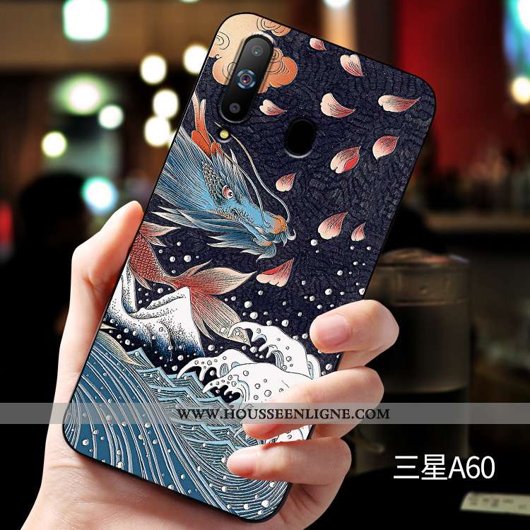 Housse Samsung Galaxy A60 Fluide Doux Silicone Étoile Protection Délavé En Daim Incassable Gaufrage 