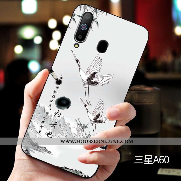 Housse Samsung Galaxy A60 Fluide Doux Silicone Étoile Protection Délavé En Daim Incassable Gaufrage 