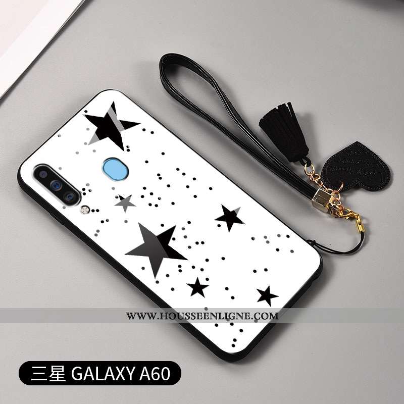 Housse Samsung Galaxy A60 Mode Protection Tendance Net Rouge Coque Ornements Suspendus Amoureux Blan