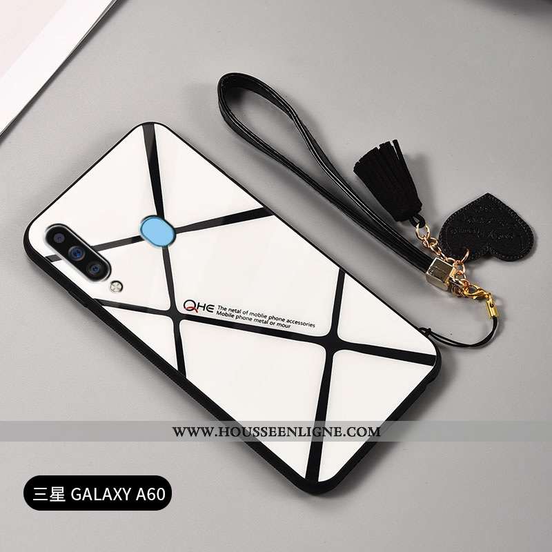 Housse Samsung Galaxy A60 Mode Protection Tendance Net Rouge Coque Ornements Suspendus Amoureux Blan