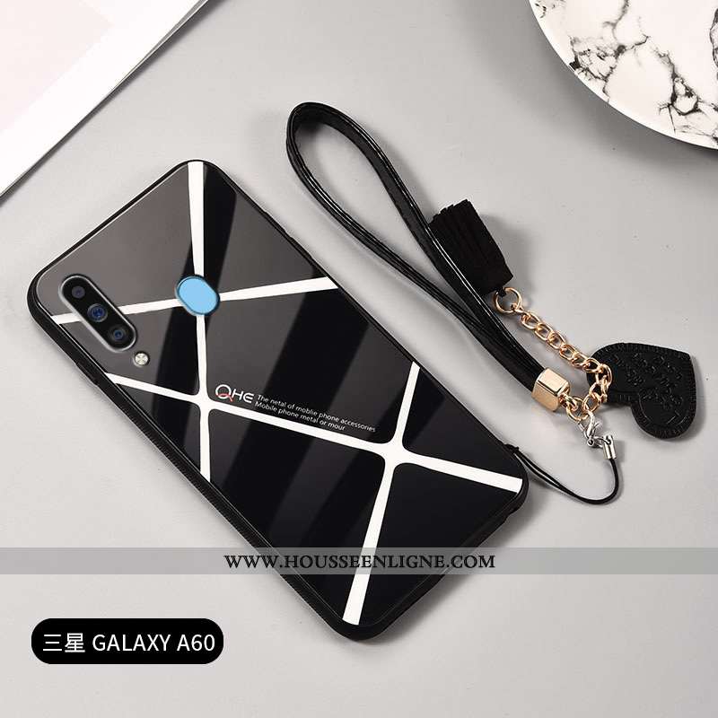 Housse Samsung Galaxy A60 Mode Protection Tendance Net Rouge Coque Ornements Suspendus Amoureux Blan