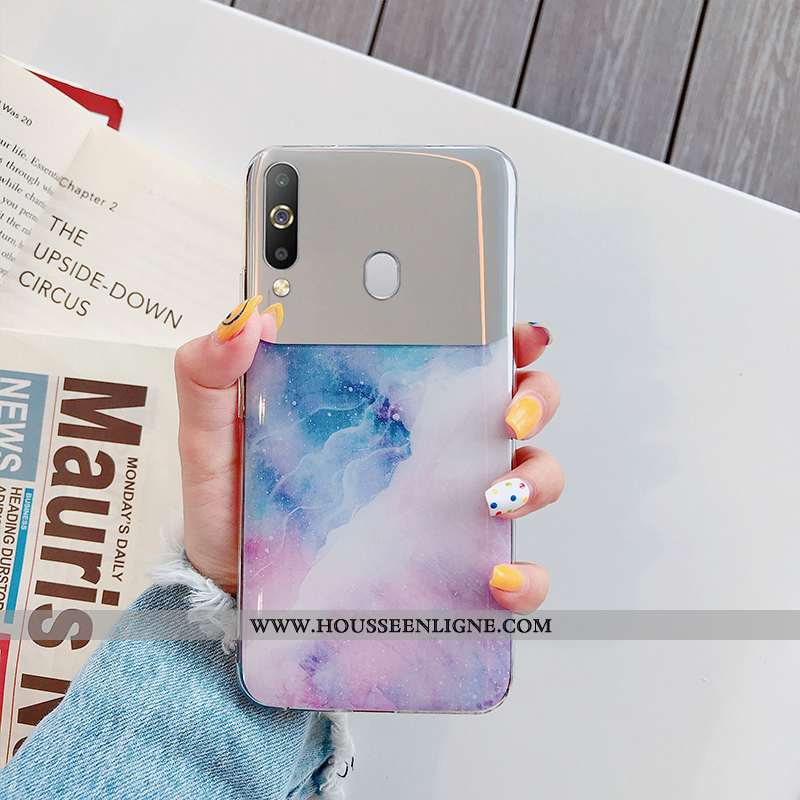 Housse Samsung Galaxy A60 Modèle Fleurie Fluide Doux Coque Étoile Argent Téléphone Portable Difficil