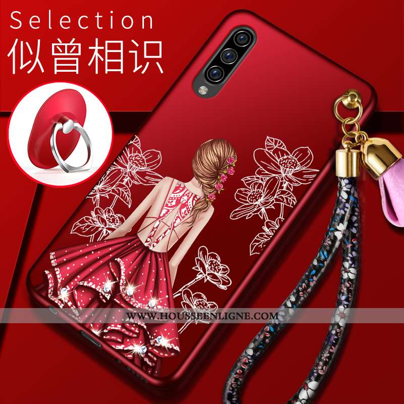Housse Samsung Galaxy A70 Délavé En Daim Gaufrage Étoile Téléphone Portable Fluide Doux Protection T