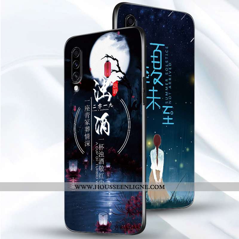 Housse Samsung Galaxy A70s Créatif Tendance Coque Délavé En Daim Étui Étoile Simple Bleu Foncé