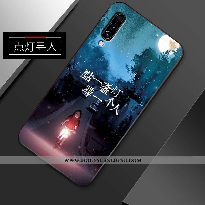 Housse Samsung Galaxy A70s Créatif Tendance Coque Délavé En Daim Étui Étoile Simple Bleu Foncé
