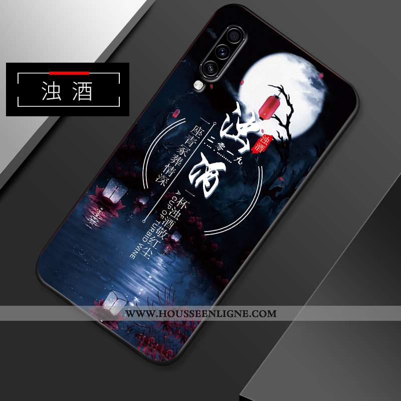Housse Samsung Galaxy A70s Créatif Tendance Coque Délavé En Daim Étui Étoile Simple Bleu Foncé