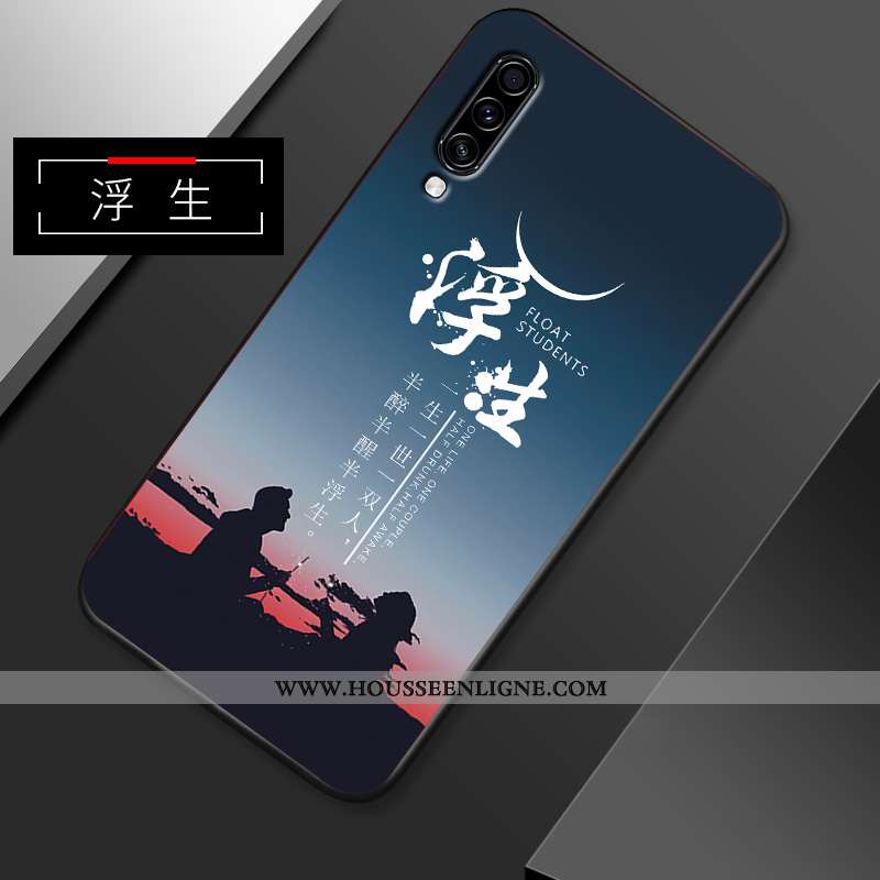 Housse Samsung Galaxy A70s Créatif Tendance Coque Délavé En Daim Étui Étoile Simple Bleu Foncé