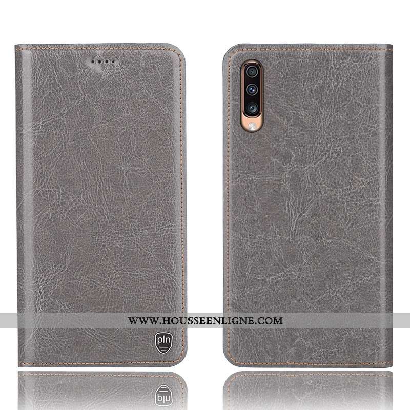 Housse Samsung Galaxy A70s Cuir Véritable Modèle Fleurie Gris Incassable Téléphone Portable Protecti