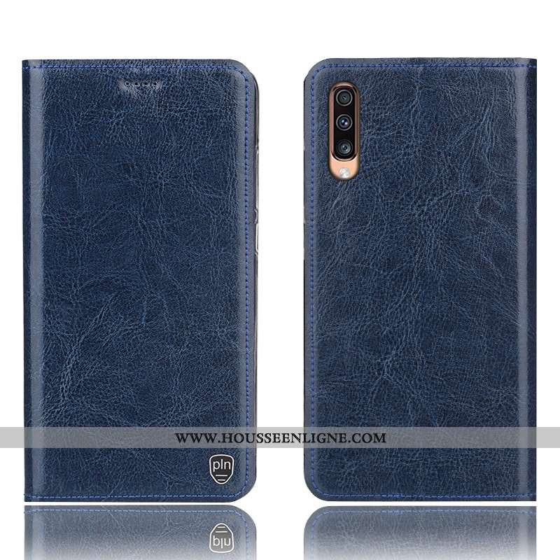Housse Samsung Galaxy A70s Cuir Véritable Modèle Fleurie Gris Incassable Téléphone Portable Protecti