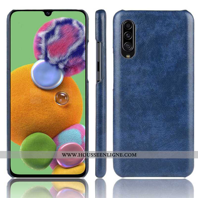 Housse Samsung Galaxy A70s Modèle Fleurie Protection Difficile Litchi Cuir Coque Qualité Bleu