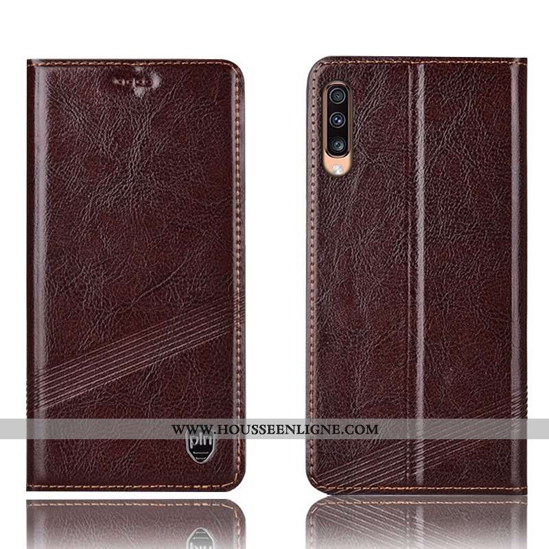Housse Samsung Galaxy A70s Protection Cuir Véritable Téléphone Portable Coque Marron Incassable Étoi