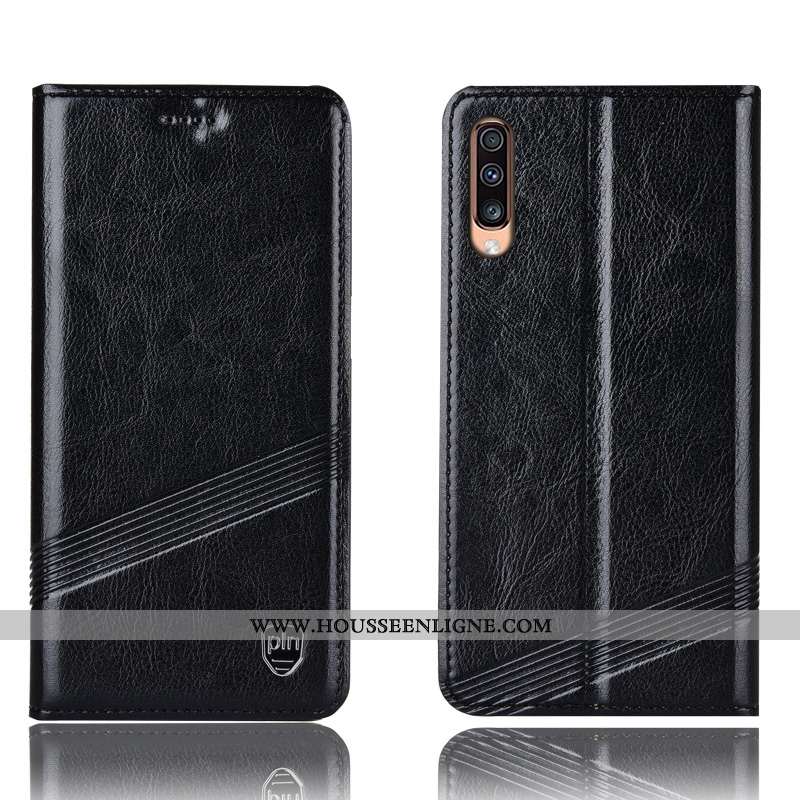 Housse Samsung Galaxy A70s Protection Cuir Véritable Téléphone Portable Coque Marron Incassable Étoi