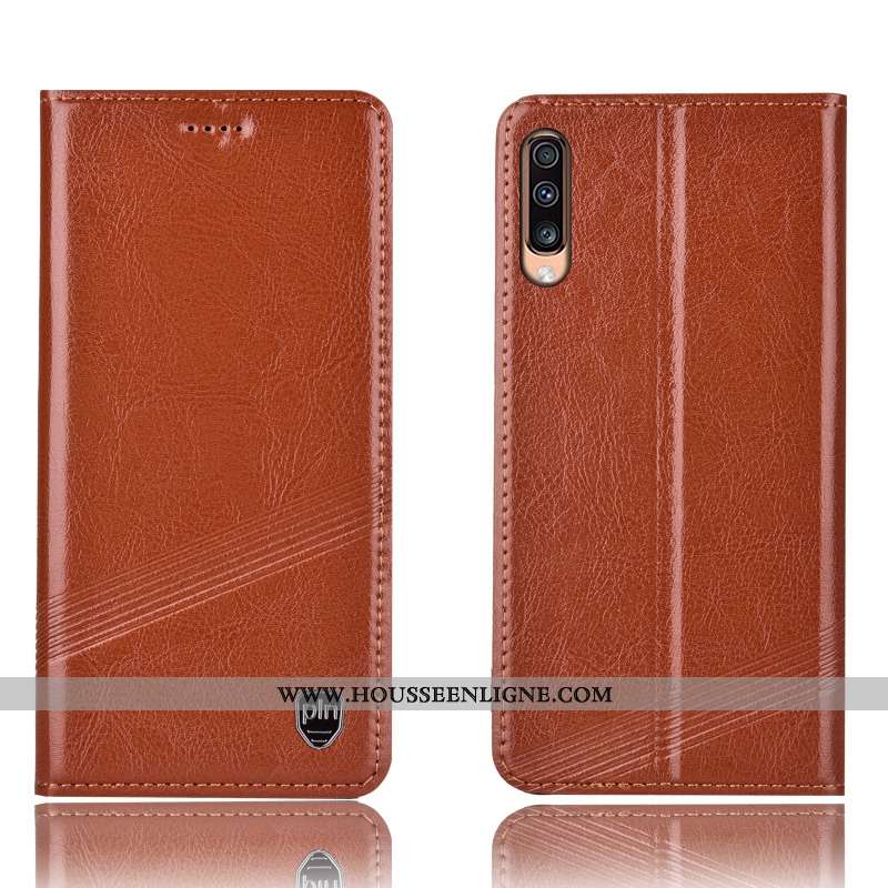 Housse Samsung Galaxy A70s Protection Cuir Véritable Téléphone Portable Coque Marron Incassable Étoi