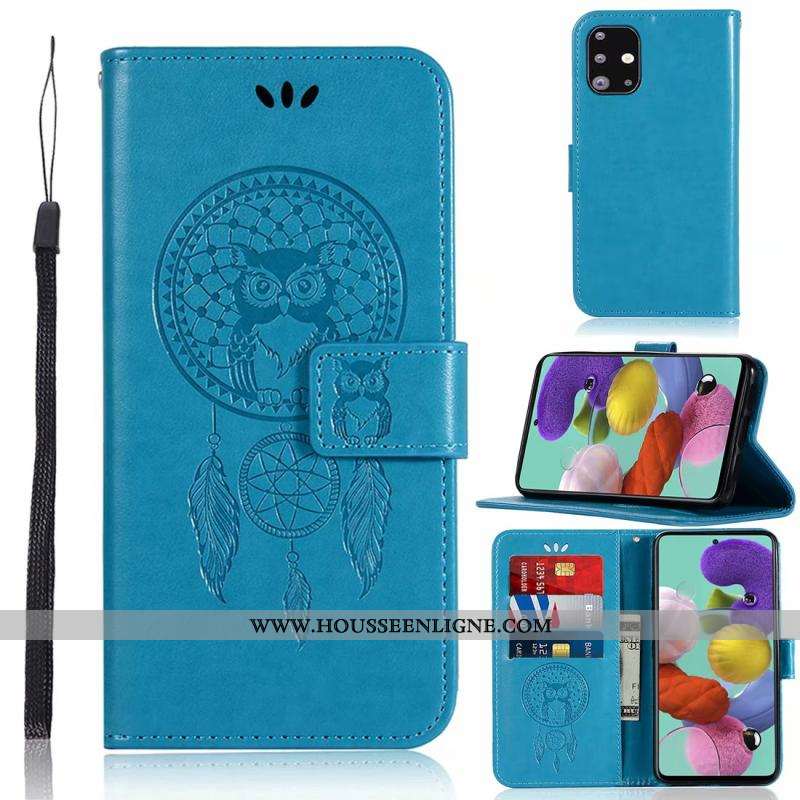 Housse Samsung Galaxy A71 Cuir Carte Étui Bleu Étoile Coque