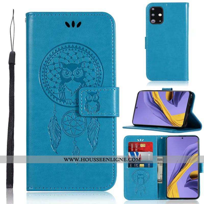 Housse Samsung Galaxy A71 Cuir Carte Étui Bleu Étoile Coque