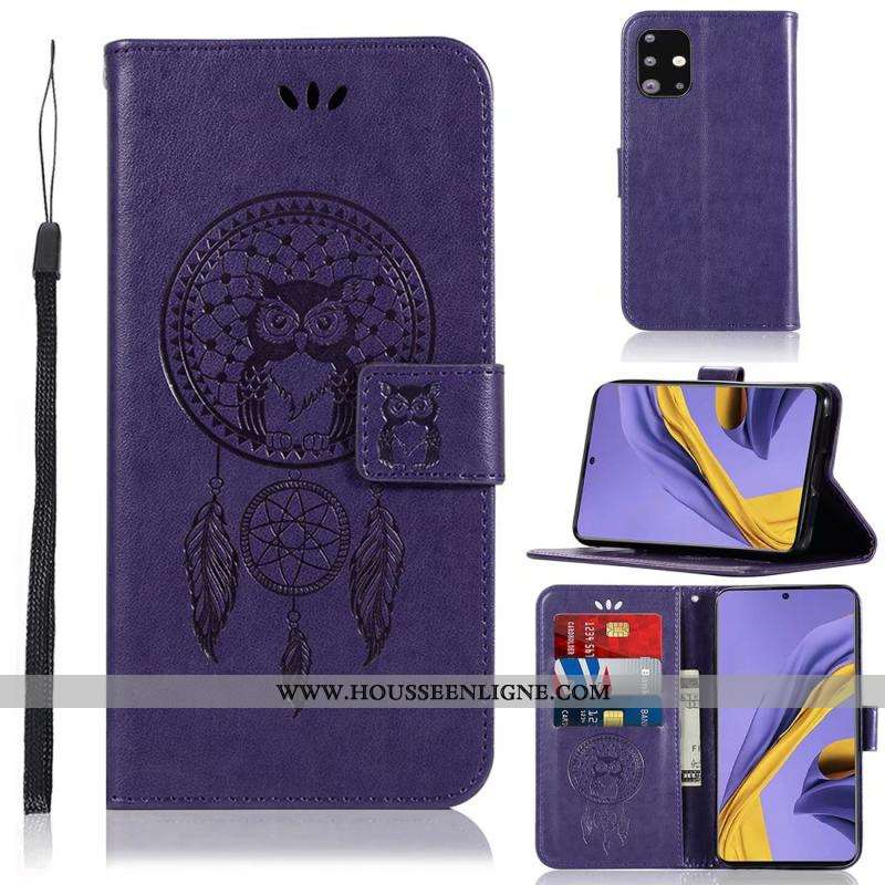 Housse Samsung Galaxy A71 Cuir Carte Étui Bleu Étoile Coque
