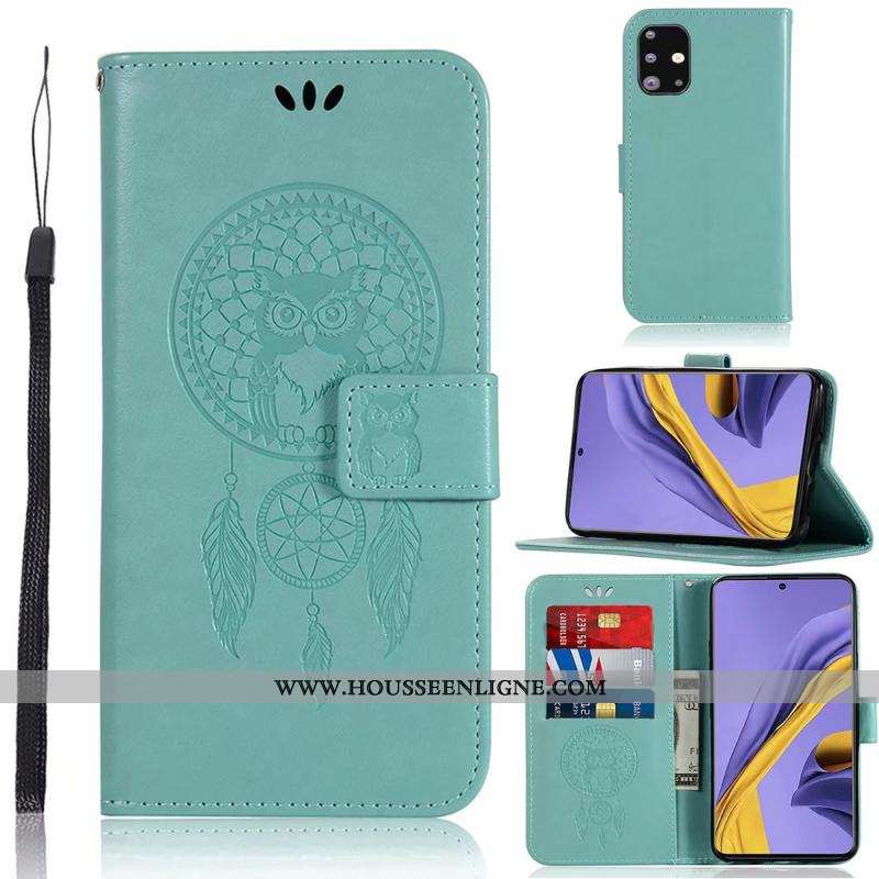 Housse Samsung Galaxy A71 Cuir Carte Étui Bleu Étoile Coque