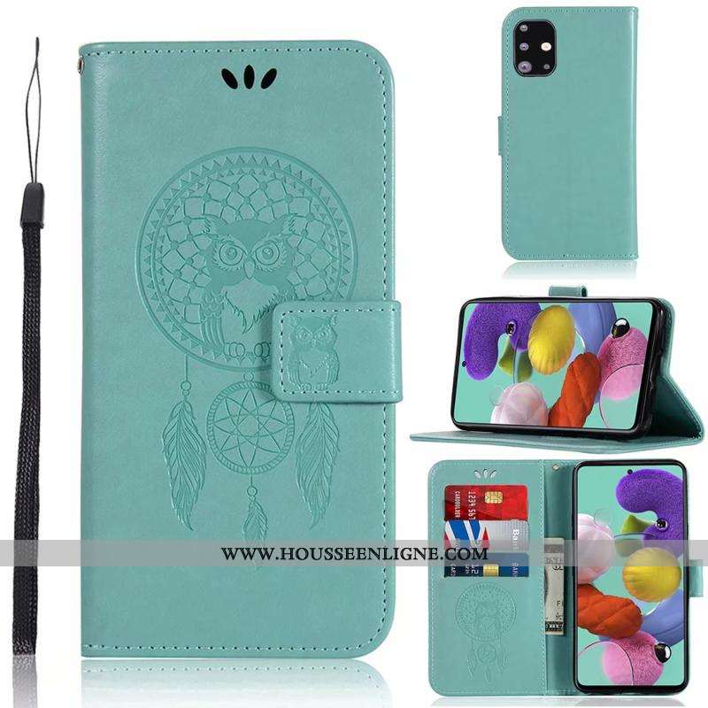 Housse Samsung Galaxy A71 Cuir Carte Étui Bleu Étoile Coque
