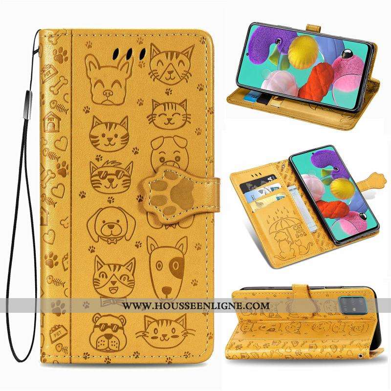 Housse Samsung Galaxy A71 Cuir Clamshell Coque Étoile Téléphone Portable Rose Étui