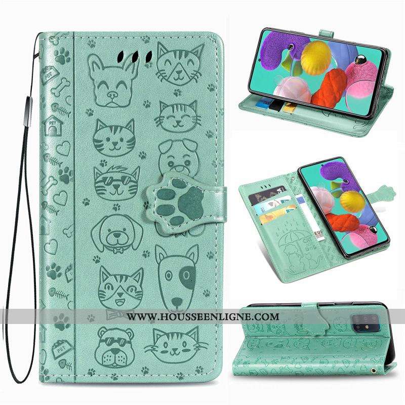 Housse Samsung Galaxy A71 Cuir Clamshell Coque Étoile Téléphone Portable Rose Étui