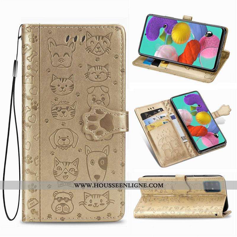 Housse Samsung Galaxy A71 Cuir Clamshell Coque Étoile Téléphone Portable Rose Étui