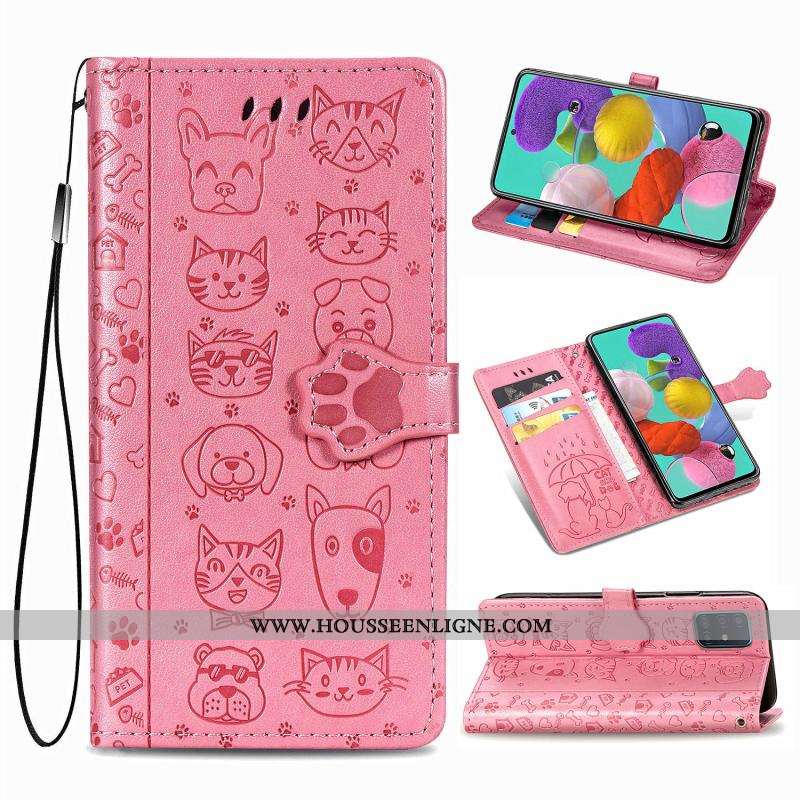 Housse Samsung Galaxy A71 Cuir Clamshell Coque Étoile Téléphone Portable Rose Étui