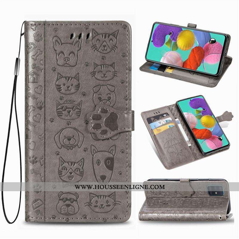 Housse Samsung Galaxy A71 Cuir Clamshell Coque Étoile Téléphone Portable Rose Étui
