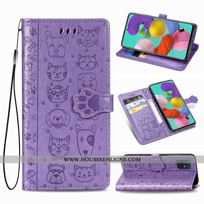 Housse Samsung Galaxy A71 Cuir Clamshell Coque Étoile Téléphone Portable Rose Étui