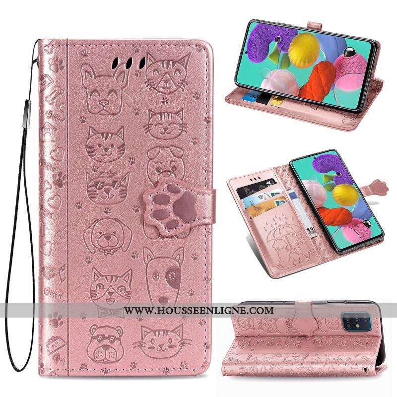 Housse Samsung Galaxy A71 Cuir Clamshell Coque Étoile Téléphone Portable Rose Étui