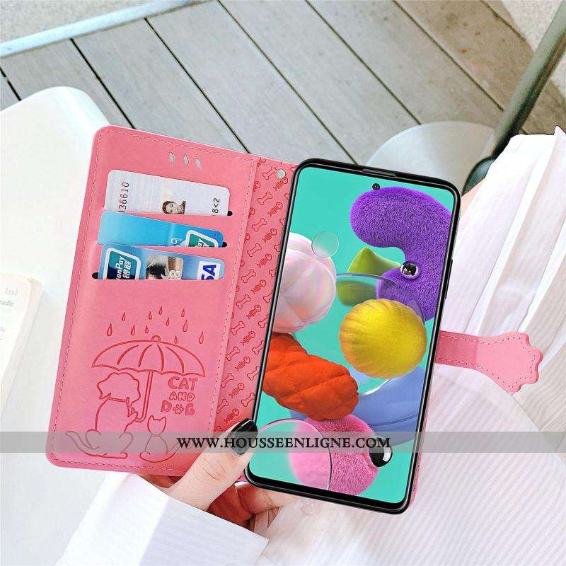 Housse Samsung Galaxy A71 Cuir Clamshell Coque Étoile Téléphone Portable Rose Étui