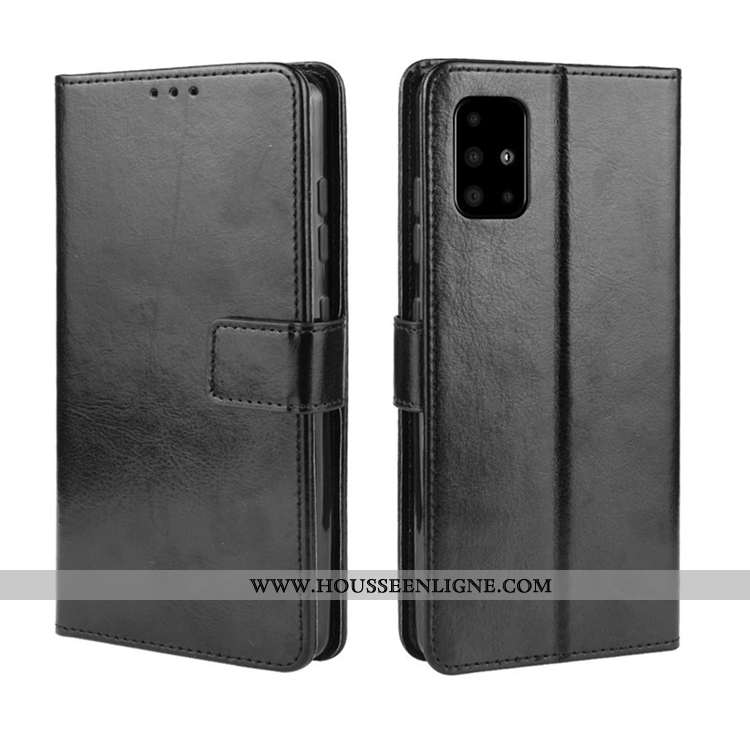 Housse Samsung Galaxy A71 Cuir Coque Étoile Carte Étui Téléphone Portable Noir