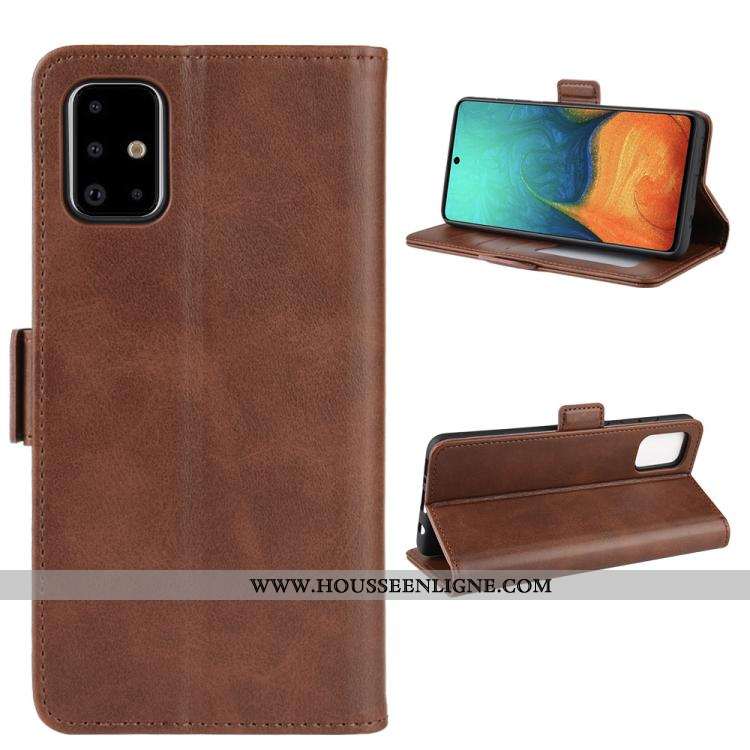 Housse Samsung Galaxy A71 Cuir Modèle Fleurie Support Une Agrafe Petit Étoile Marron