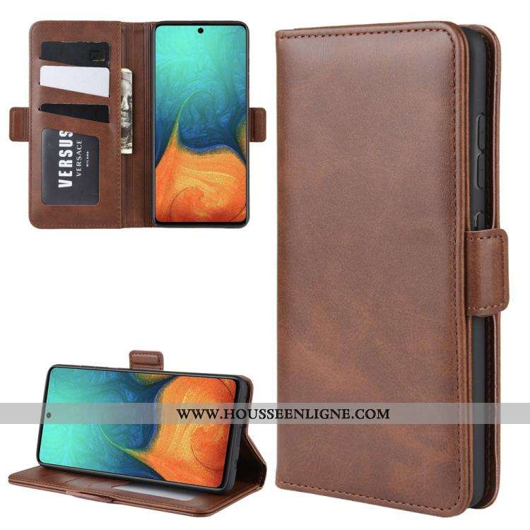 Housse Samsung Galaxy A71 Cuir Modèle Fleurie Support Une Agrafe Petit Étoile Marron