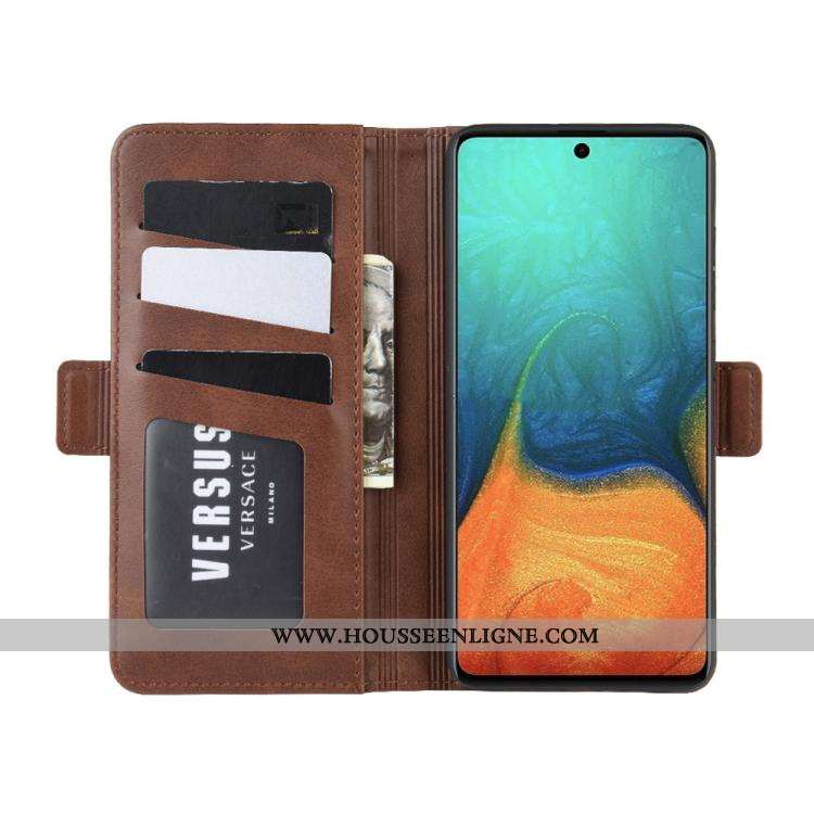 Housse Samsung Galaxy A71 Cuir Modèle Fleurie Support Une Agrafe Petit Étoile Marron