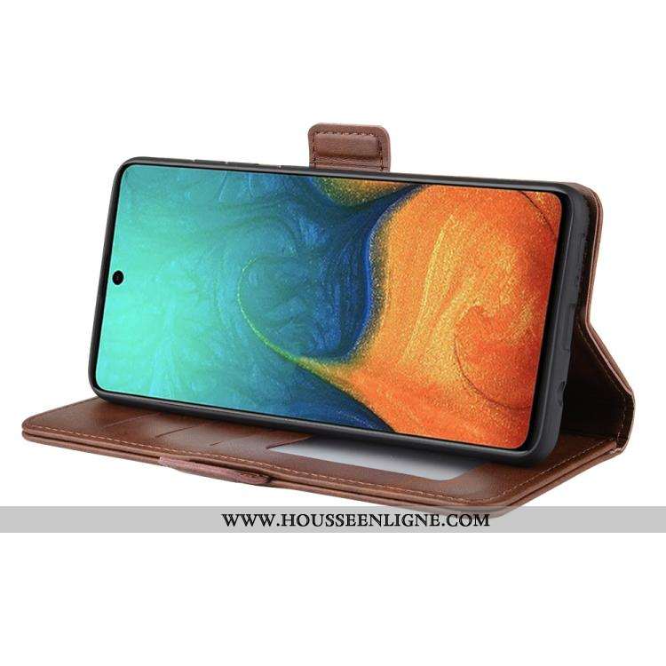 Housse Samsung Galaxy A71 Cuir Modèle Fleurie Support Une Agrafe Petit Étoile Marron