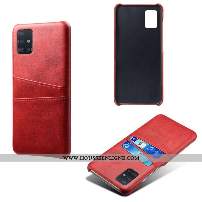 Housse Samsung Galaxy A71 Cuir Protection Étoile Coque Carte Qualité Rouge Rose