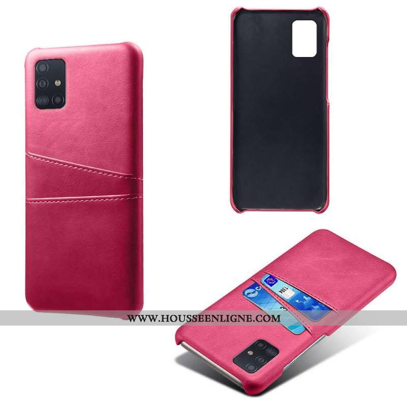 Housse Samsung Galaxy A71 Cuir Protection Étoile Coque Carte Qualité Rouge Rose