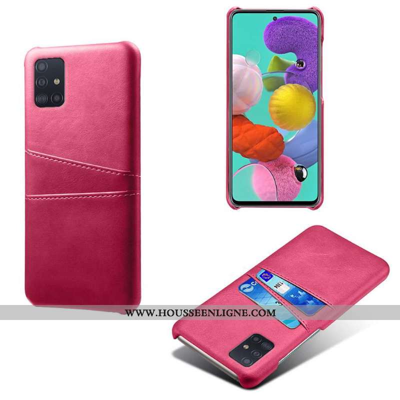 Housse Samsung Galaxy A71 Cuir Protection Étoile Coque Carte Qualité Rouge Rose