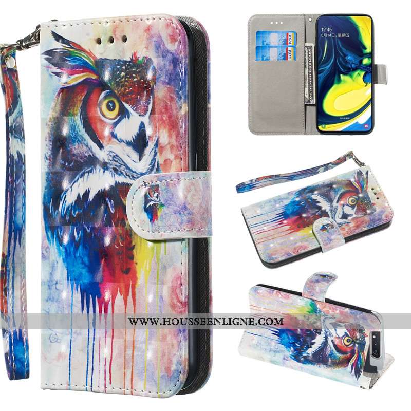 Housse Samsung Galaxy A80 Charmant Cuir Blanc Coque Fluide Doux Personnalité Étui Blanche