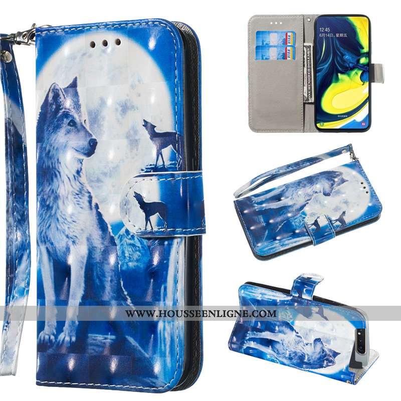 Housse Samsung Galaxy A80 Charmant Cuir Blanc Coque Fluide Doux Personnalité Étui Blanche