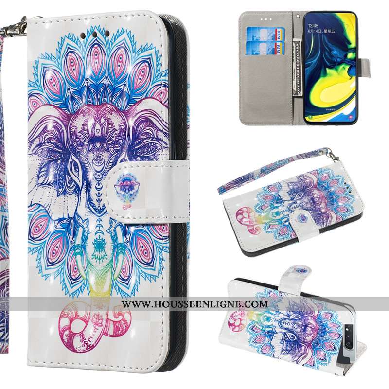 Housse Samsung Galaxy A80 Charmant Cuir Blanc Coque Fluide Doux Personnalité Étui Blanche