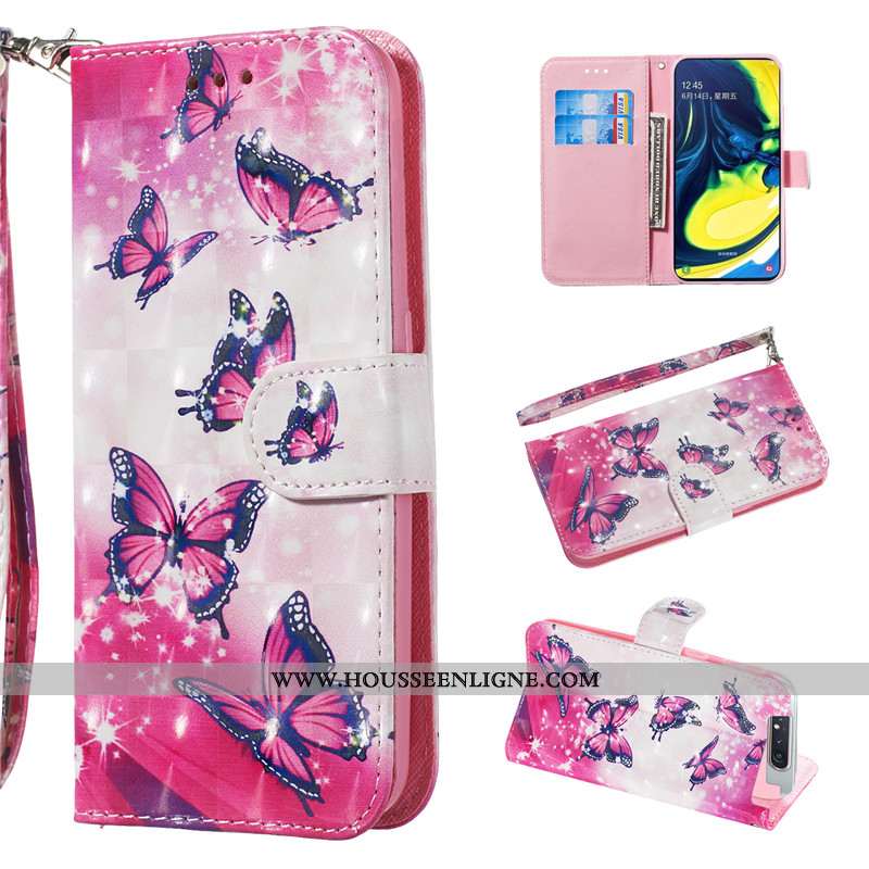 Housse Samsung Galaxy A80 Charmant Cuir Blanc Coque Fluide Doux Personnalité Étui Blanche