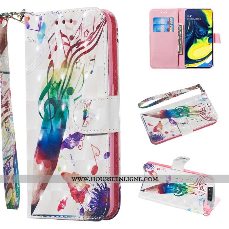Housse Samsung Galaxy A80 Charmant Cuir Blanc Coque Fluide Doux Personnalité Étui Blanche