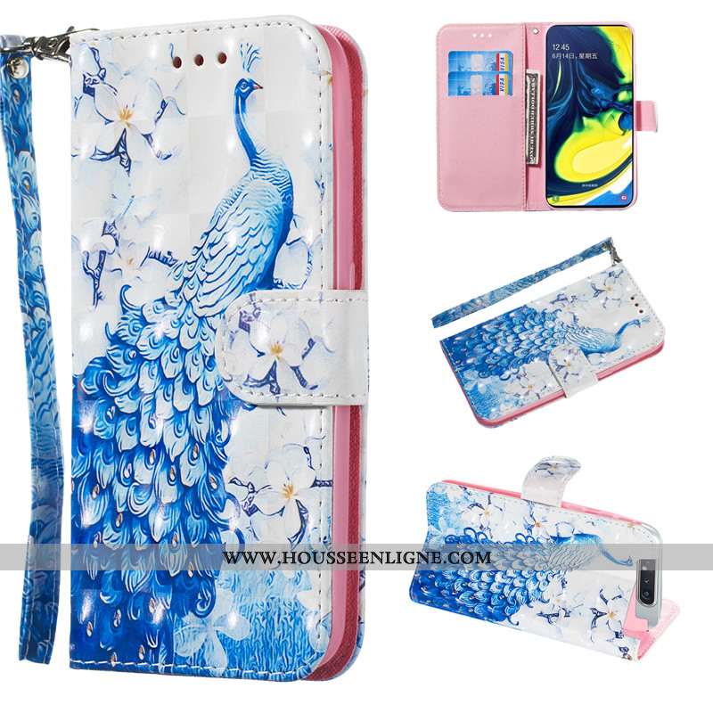 Housse Samsung Galaxy A80 Charmant Cuir Blanc Coque Fluide Doux Personnalité Étui Blanche