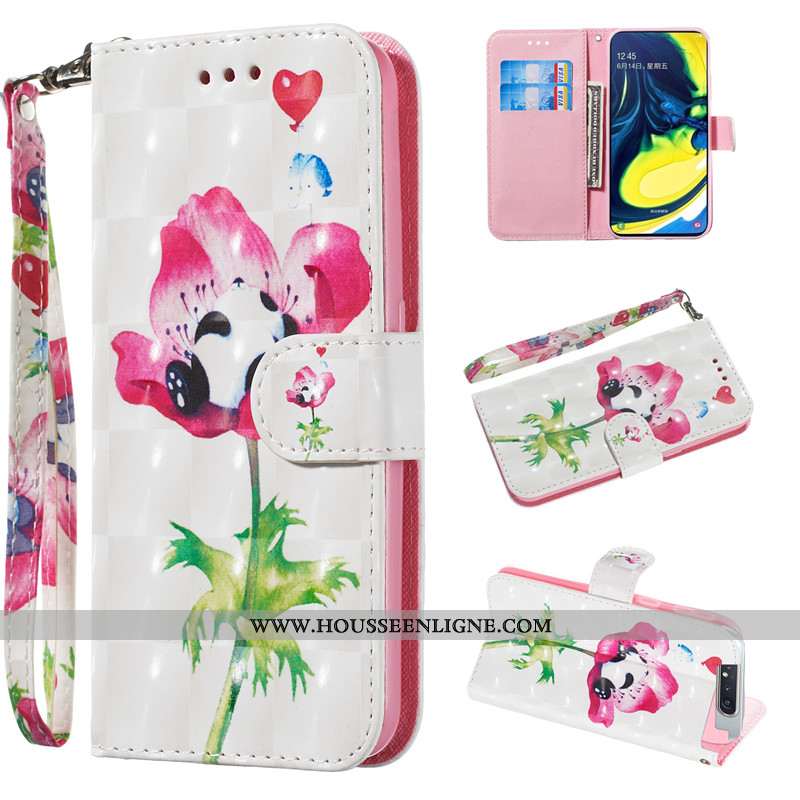 Housse Samsung Galaxy A80 Charmant Cuir Blanc Coque Fluide Doux Personnalité Étui Blanche
