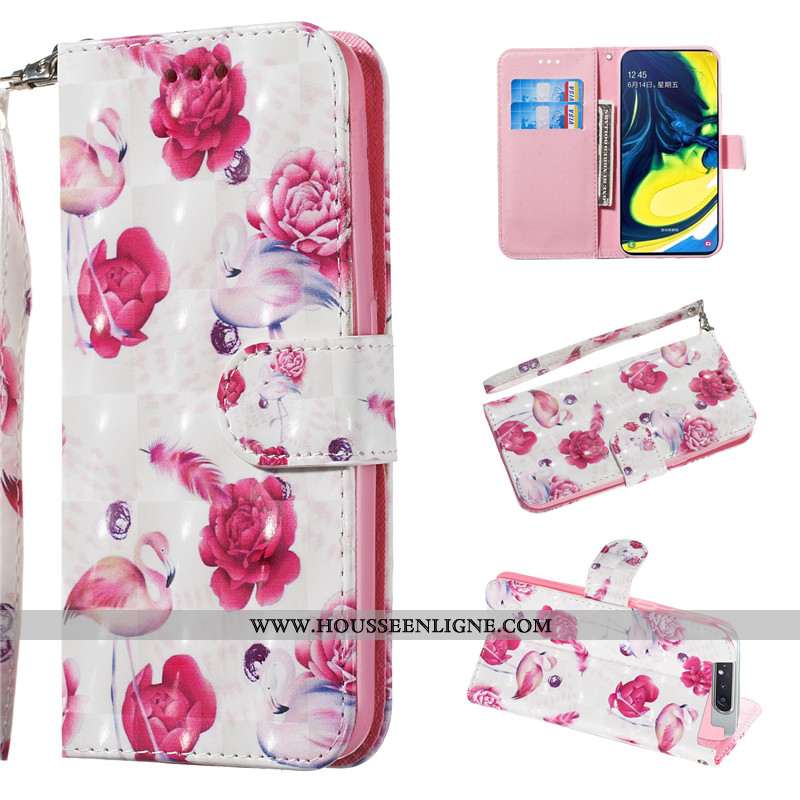 Housse Samsung Galaxy A80 Charmant Cuir Blanc Coque Fluide Doux Personnalité Étui Blanche