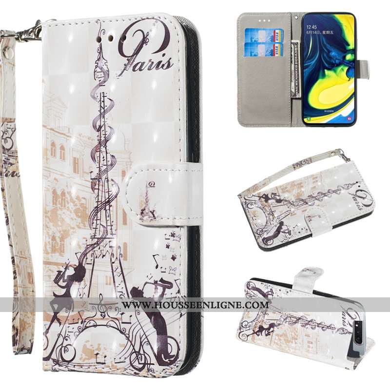 Housse Samsung Galaxy A80 Charmant Cuir Blanc Coque Fluide Doux Personnalité Étui Blanche