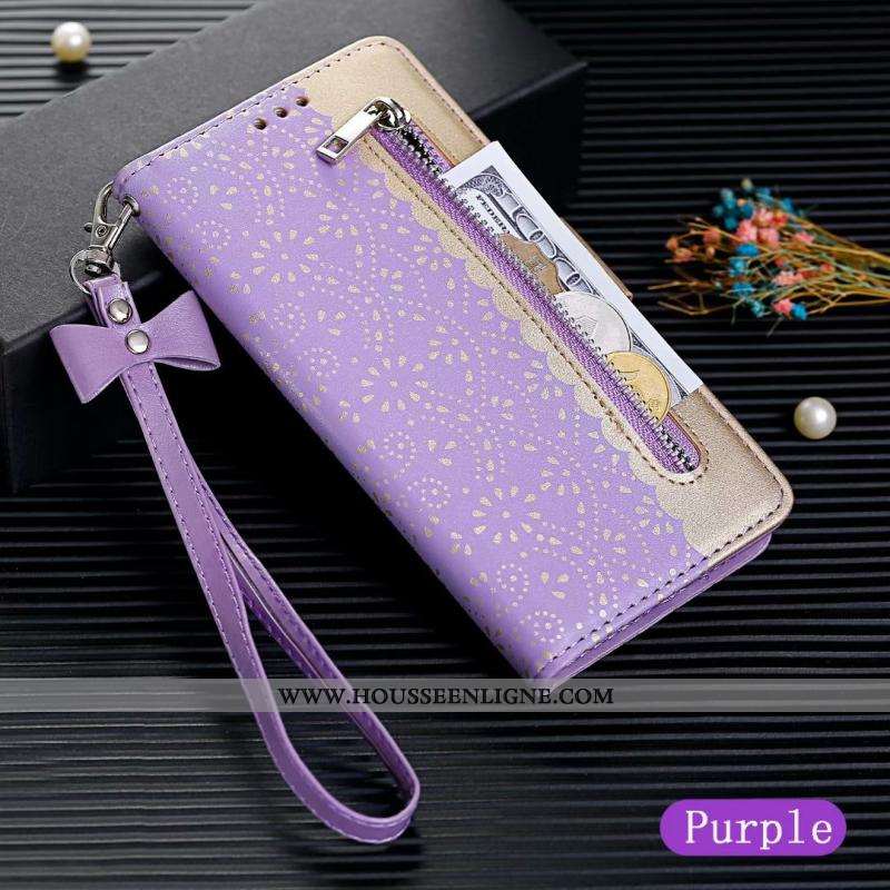 Housse Samsung Galaxy A80 Cuir Modèle Fleurie Étui Fluide Doux Violet Dentelle