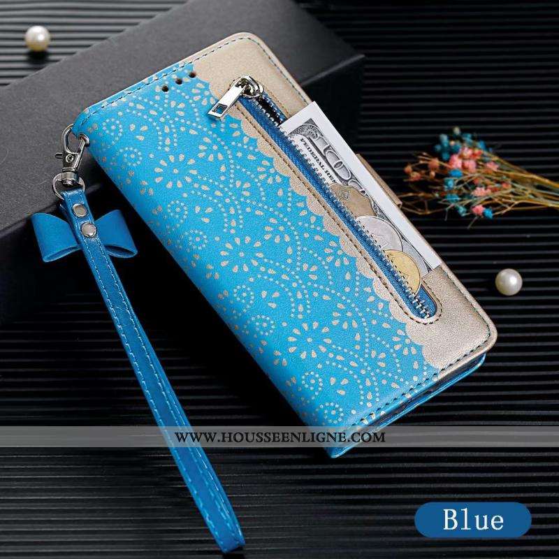 Housse Samsung Galaxy A80 Cuir Modèle Fleurie Étui Fluide Doux Violet Dentelle