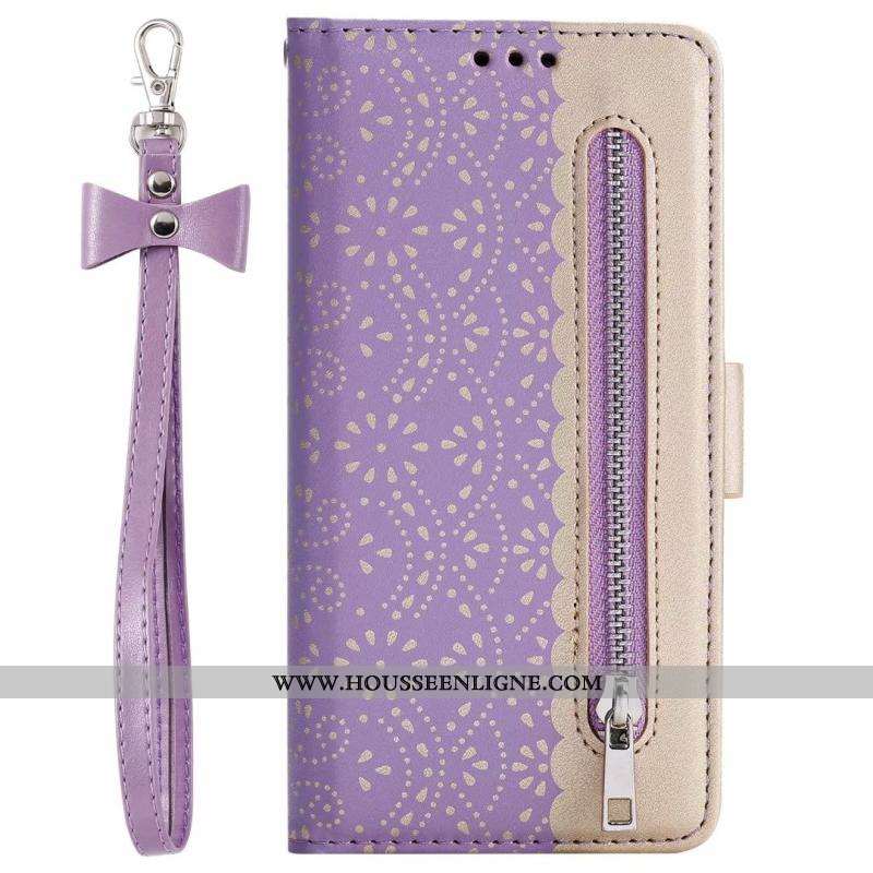 Housse Samsung Galaxy A80 Cuir Modèle Fleurie Étui Fluide Doux Violet Dentelle
